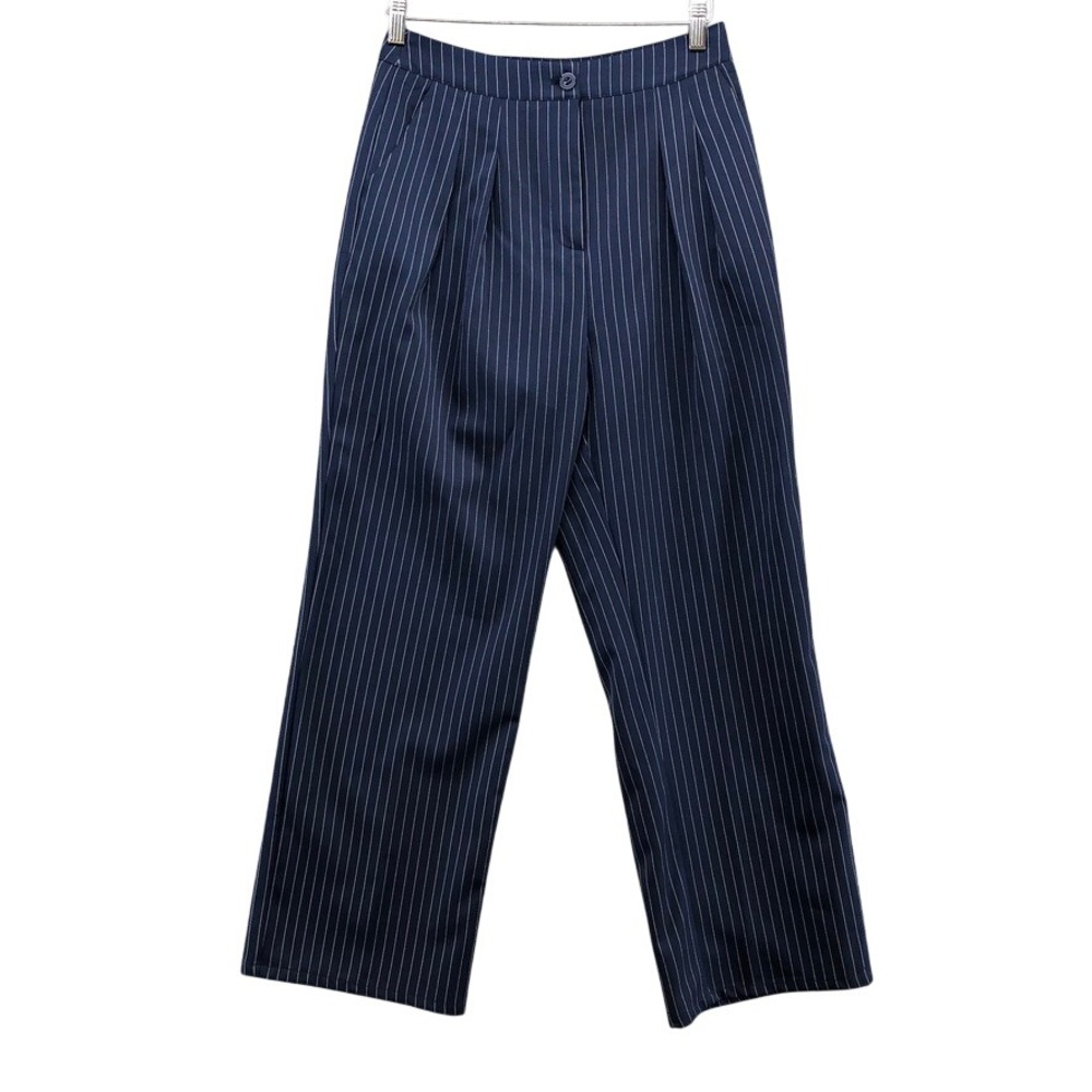 Commense Trousers Womens Small Blue Pinstripe Pleated High Rise Straight Leg